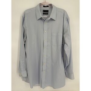 Stafford Performance Traveler Shirt Mens Blue White Pinstripe Sz 17.5 34-35